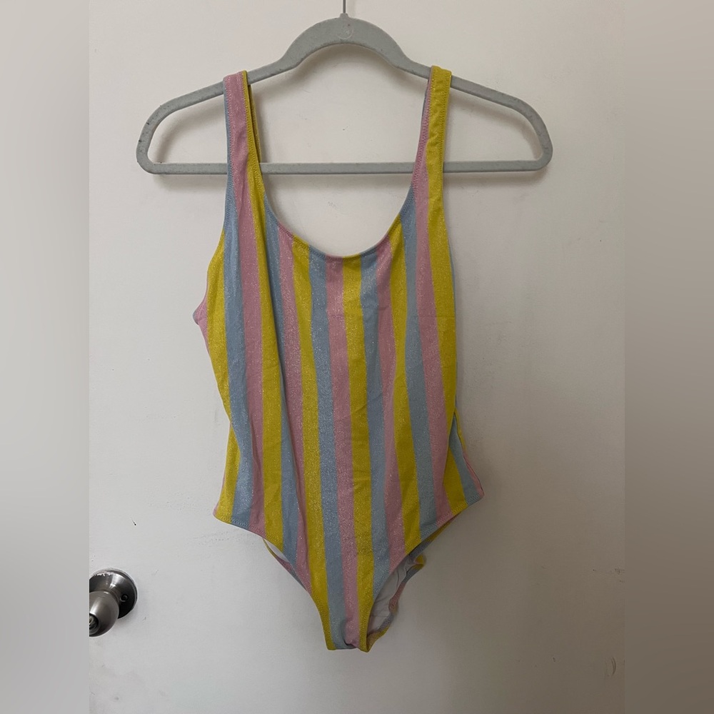 Solid & Striped Glittery Low Back One Piece